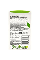Almitas Stevia tablets packaging showing nutritional information and health benefits for natural sweetening.